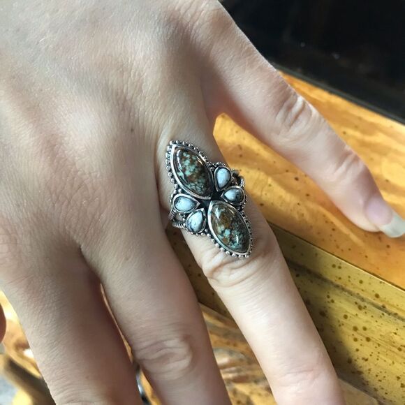 White Buffalo Blue Turquoise Sterling Silver Ring Size 6 - Picture 2 of 10